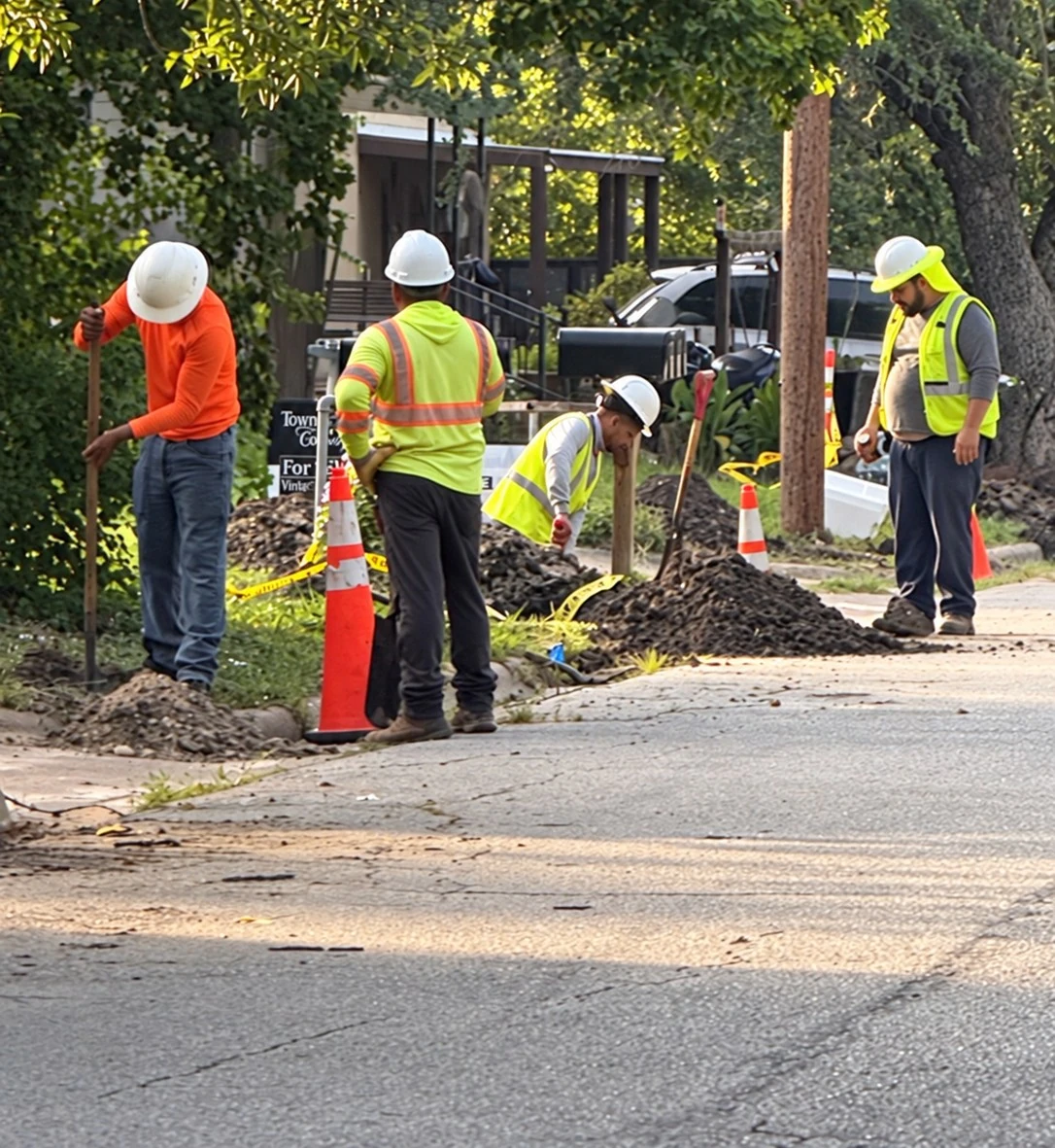 Crews coordinating roadway infrastructure work